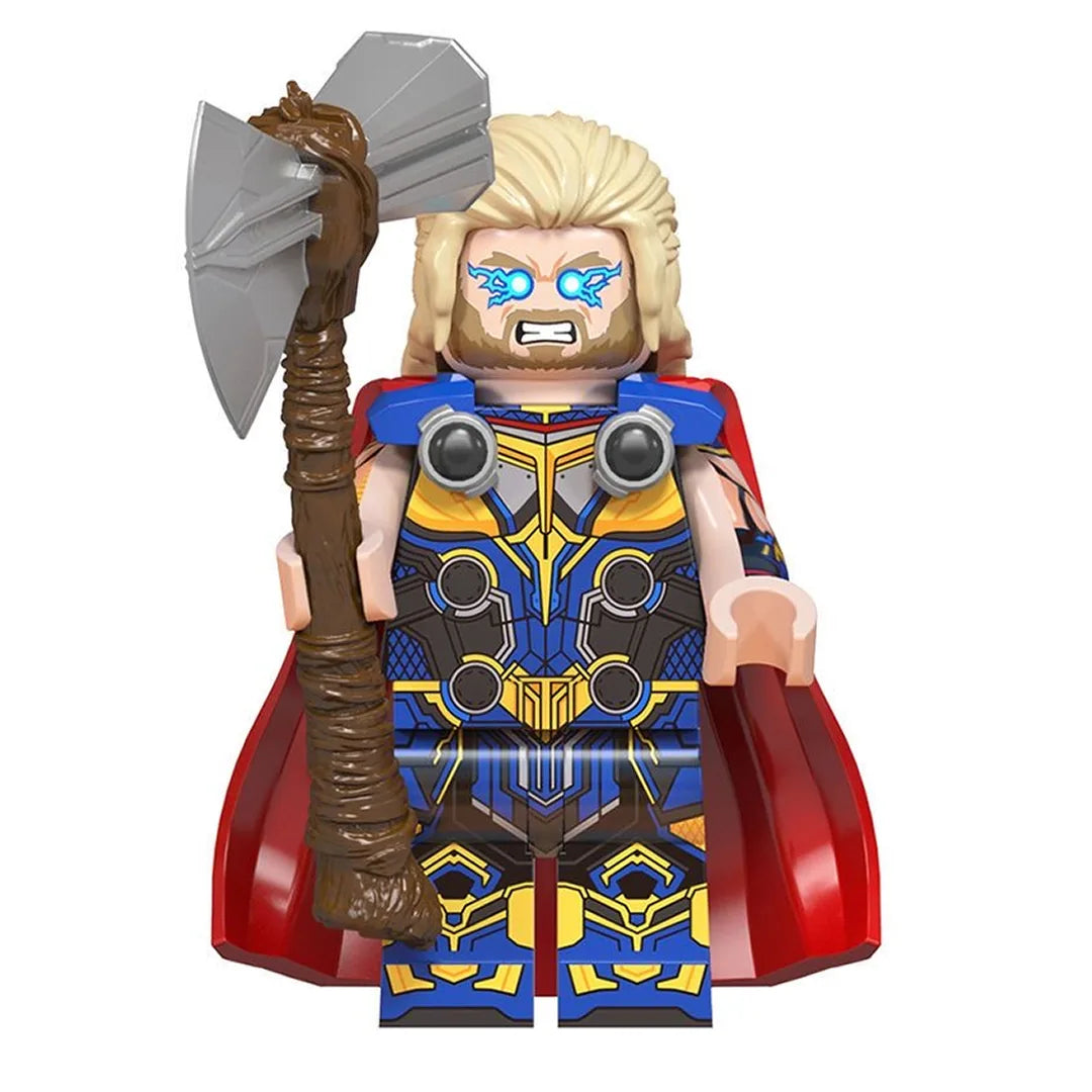 Superhero Thor brick minifigure on white background