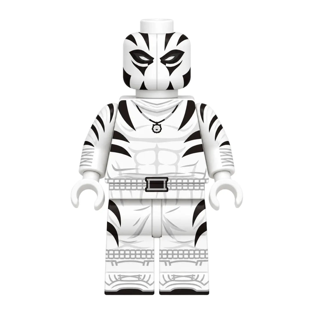Superhero White Tiger brick minifigure on white background
